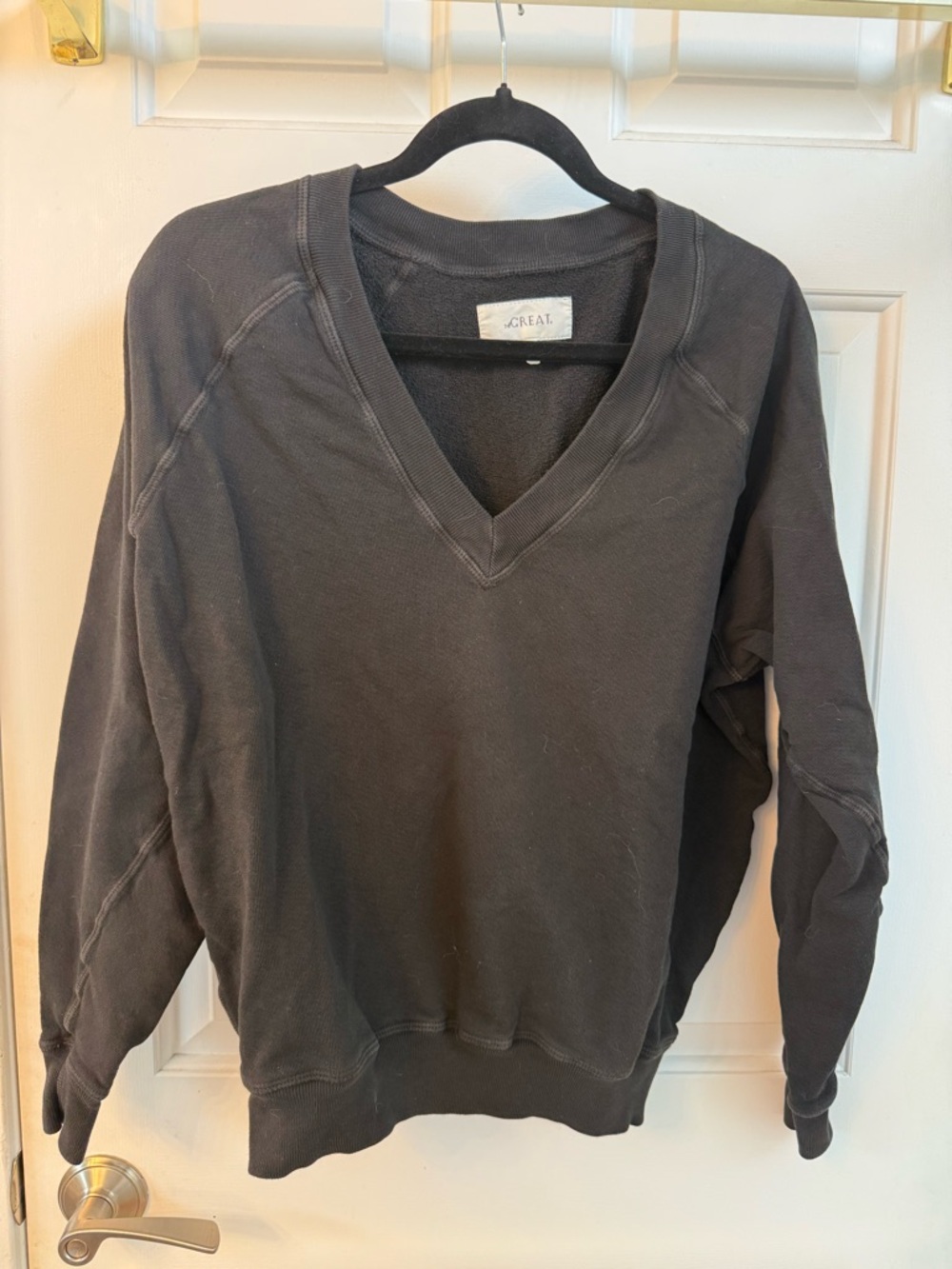 The Great. Black V-Neck Sweatshirt